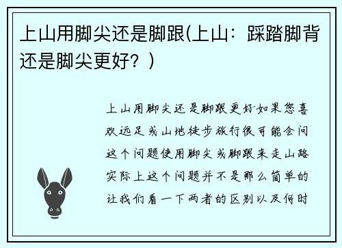 上山用脚尖还是脚跟(上山：踩踏脚背还是脚尖更好？)